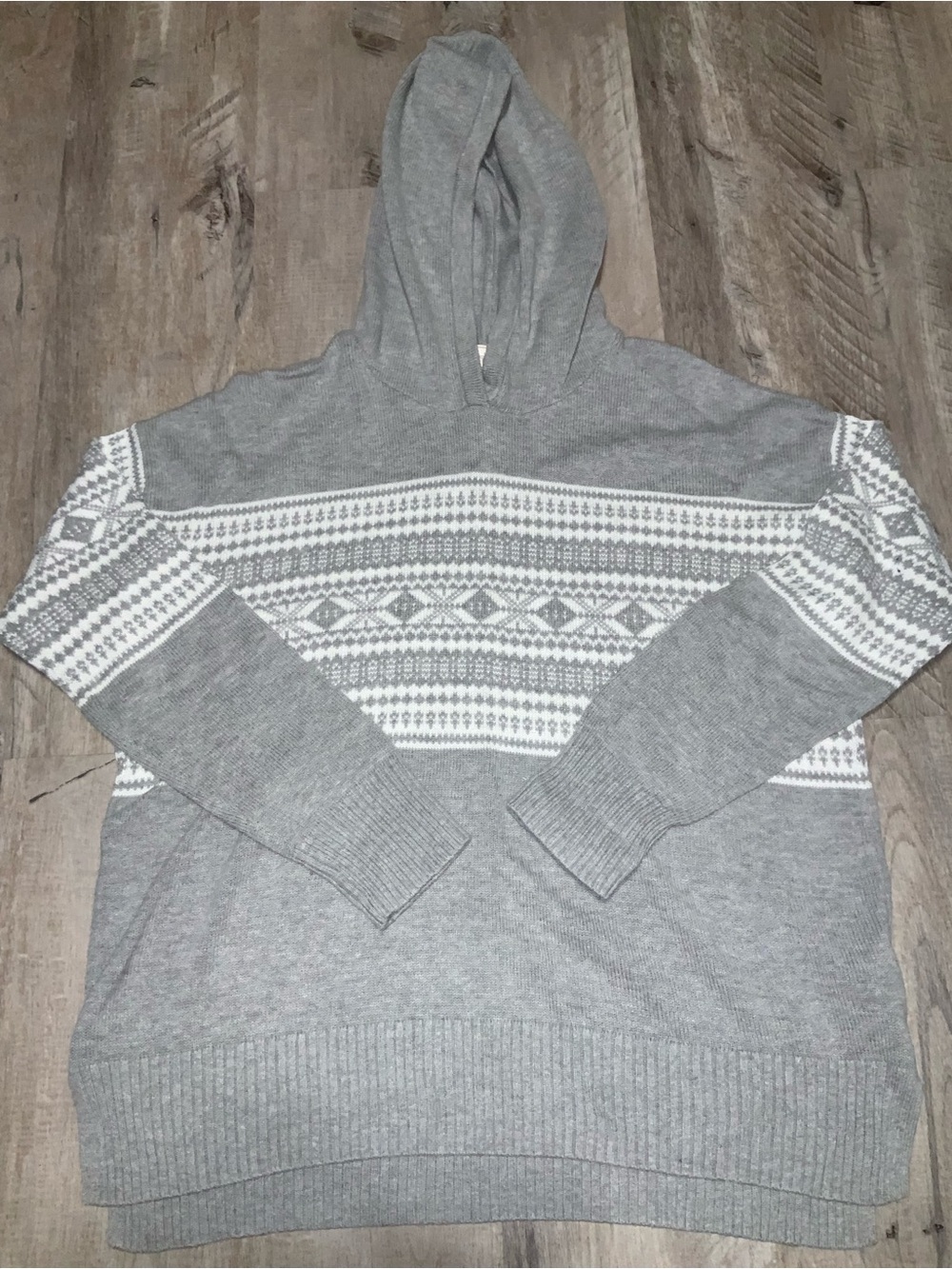 (Bin 28) GAP Gray Hooded Sweater with White Fair Isle Yoke
